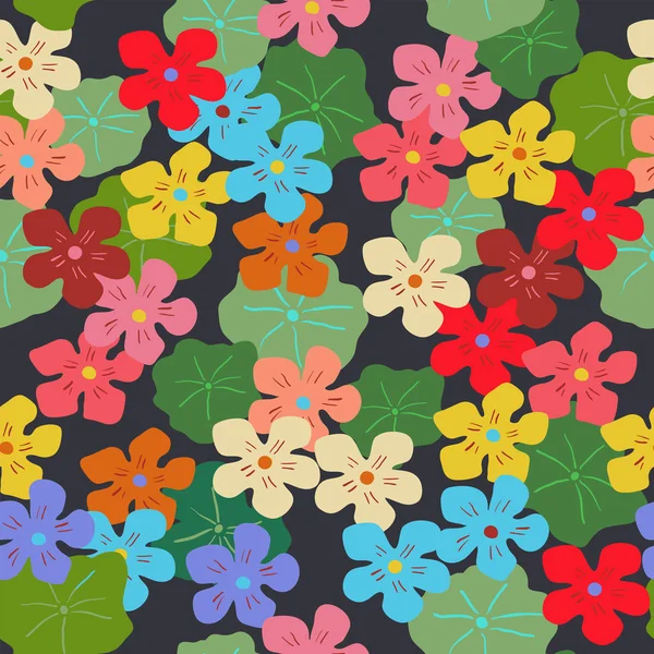 Fondo floral sin costuras con diferentes capuchinos brillantes — Vector de stock