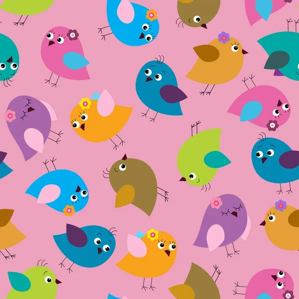 Seamless cute pattern with different colored birds — Stock Vector