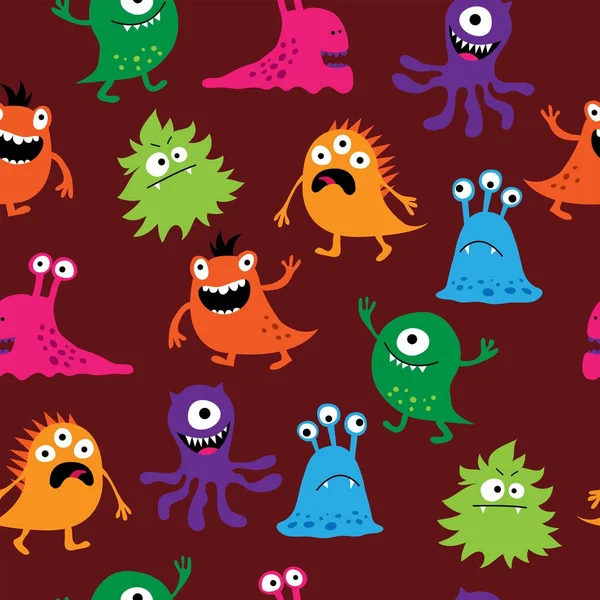 Fond sans couture avec des monstres colorés joyeux mignons — Image vectorielle