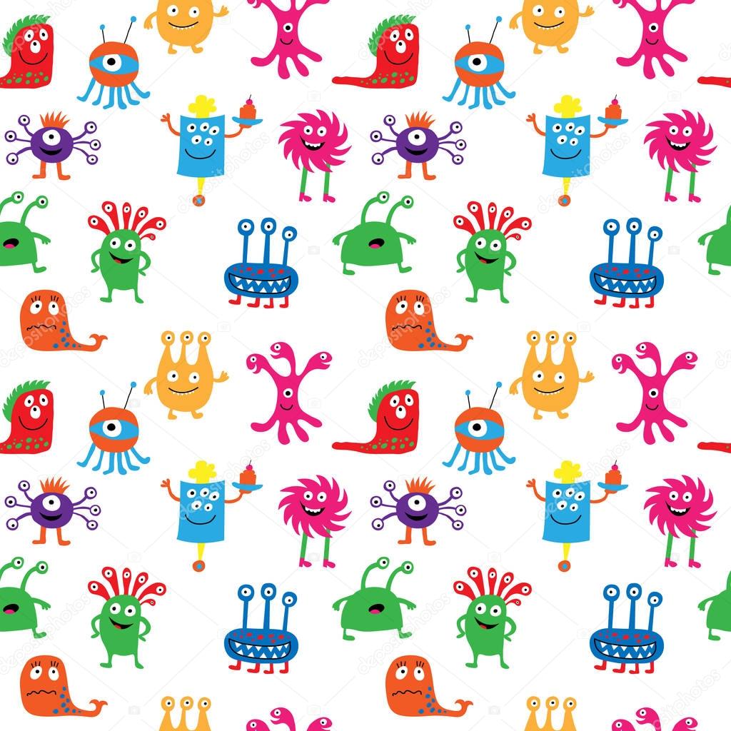Cute seamless pattern with aliens on a white background