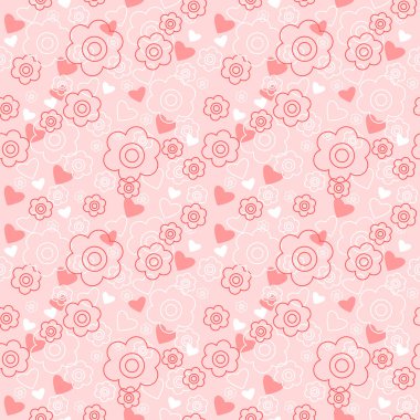 Bir pembe kalpler ile sorunsuz çiçek desenli