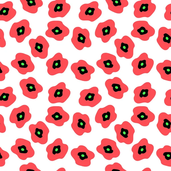 Seamless pattern with red poppies on a white background — Stock Vector
