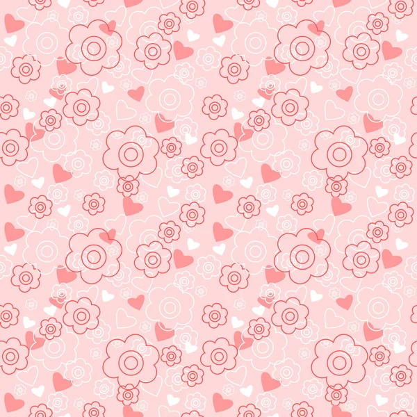 Απρόσκοπτη λουλουδάτο μοτίβο με καρδιές σε ροζ φόντο — Διανυσματικό Αρχείο