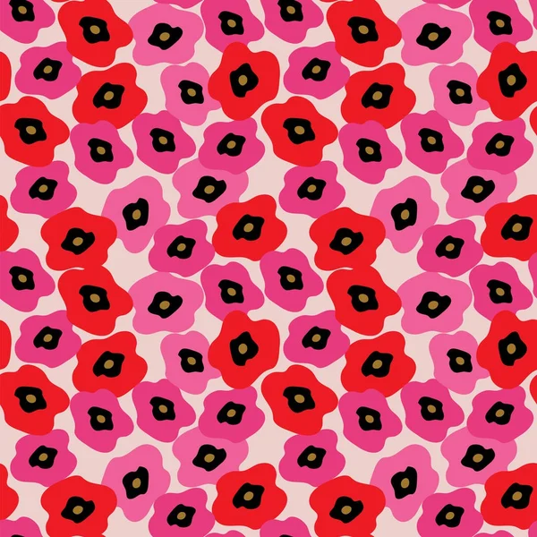 红色和粉红色罂粟花的无缝模式 — 图库矢量图片