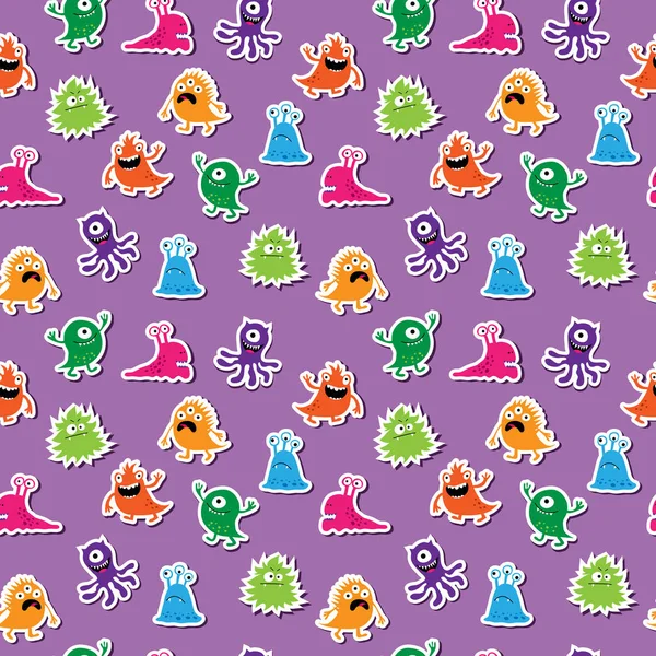 Cute seamless abstract pattern with cartoon monsters — Stock Vector