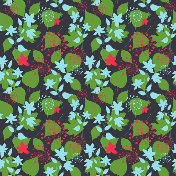 Симпатичный бесшовный цветочный узор с листьями и одуванчиками — стоковый вектор