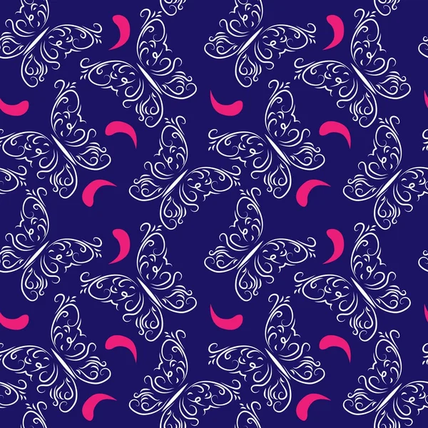Mignon motif sans couture avec des papillons sur un fond bleu — Image vectorielle