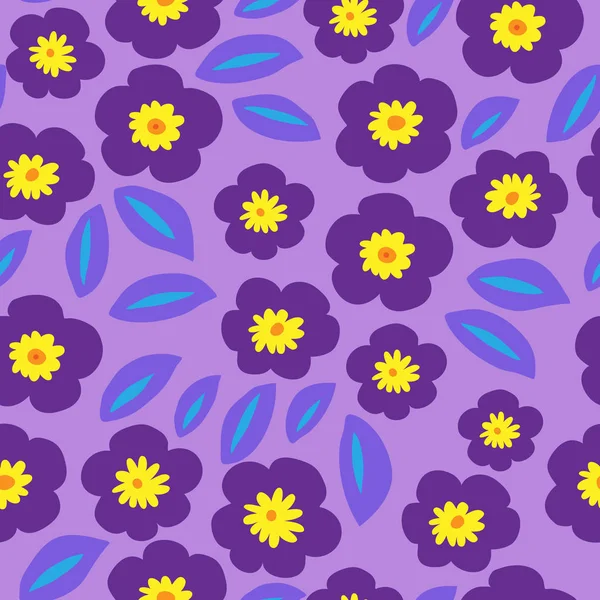 Floral seamless ornamental pattern with purple violets — Stock Vector