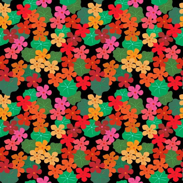 Abstract floral naadloze achtergrond met nasturtium en bladeren — Stockvector
