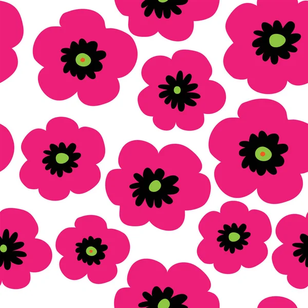 Floral seamless decorative pattern with pink poppies — Stock Vector