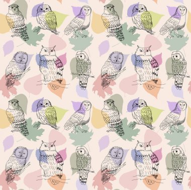 Şirin sorunsuz arka plan ile boyalı el baykuşlar