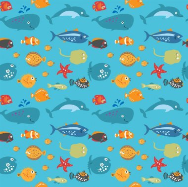 Tropikal sualtı hayvanlarla şirin sorunsuz arka plan