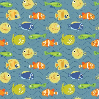 Tropikal balık dalgalar üzerinde ile şirin sorunsuz arka plan