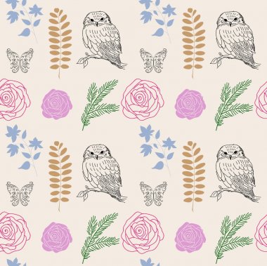 Vintage sorunsuz arka plan çeşitli doğal desenleri ile