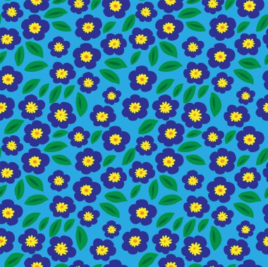 Menekşeler mavi bir arka plan üzerinde ile dekoratif seamless modeli