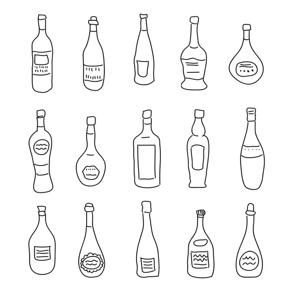 A collection of differently shaped bottles of spirits — Stock Vector