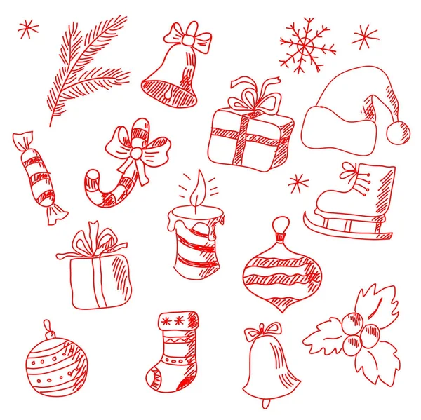 Collection of hand-drawn New Year's holiday symbols — Stock Vector