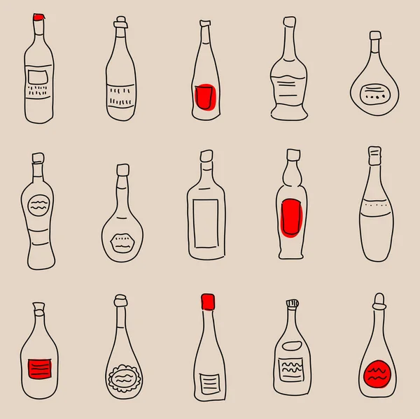 Vintage seamless background with different bottles of drinks — Stock Vector