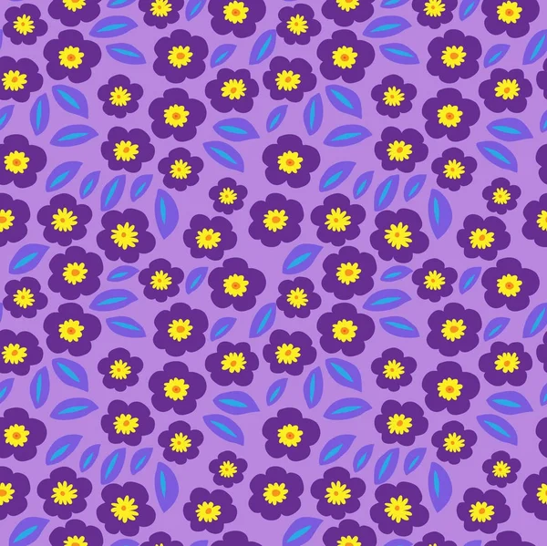 Roztomilý vzor bezešvé s fialky na fialové pozadí — Stockový vektor