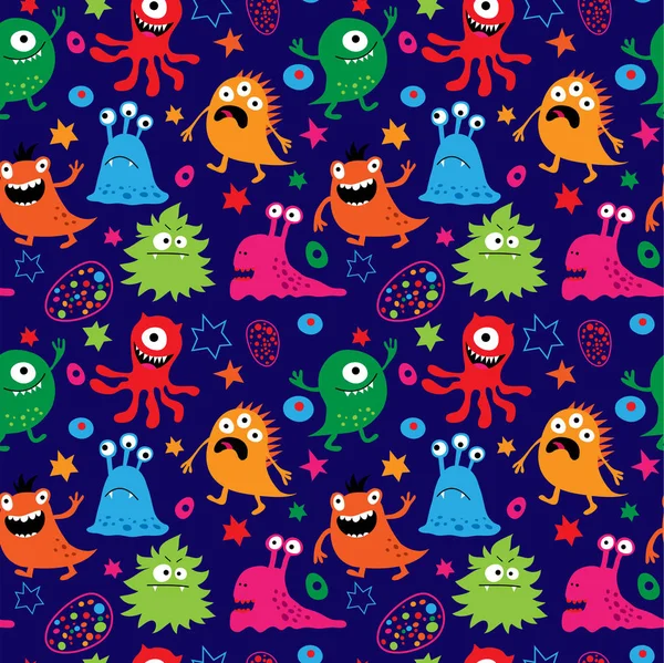 Seamless pattern with cute aliens on a blue background — Stock Vector