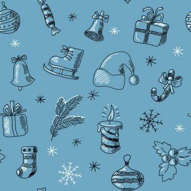 Yeni yıl nesnelerle çizilmiş şık seamless modeli