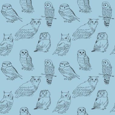 El ile Seamless Modeli orman baykuşlar çizilmiş