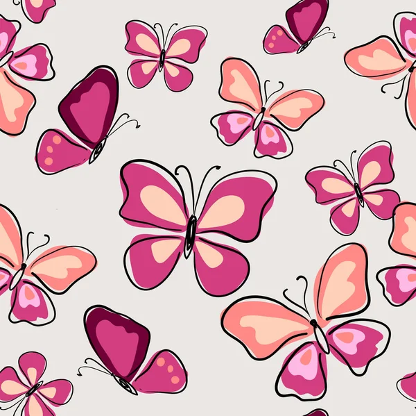 Decorative seamless pattern with pink butterflies — Stock Vector