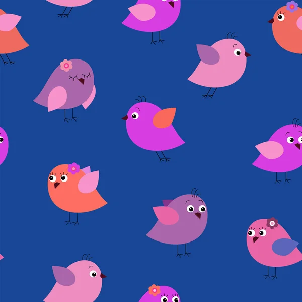 Stylish seamless texture with cartoon cute birds — Stock Vector