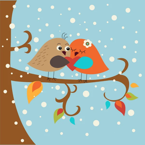 Festive Greeting Card Cute Love Birds — Stock Vector