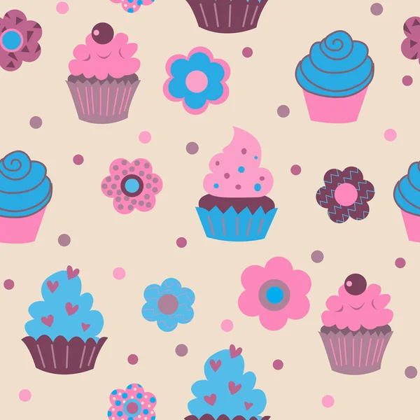 Ornement mignon décoratif sans couture avec des cupcakes multicolores — Image vectorielle