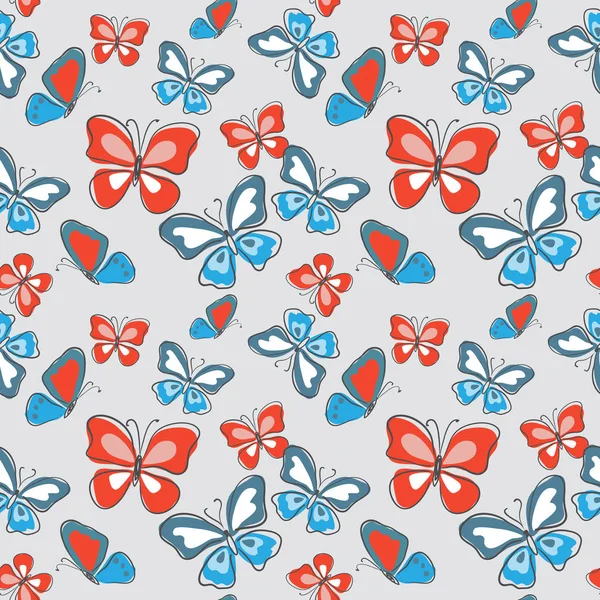 Nahtlose dekorative niedliche Muster mit bunten Schmetterlingen — Stockvektor
