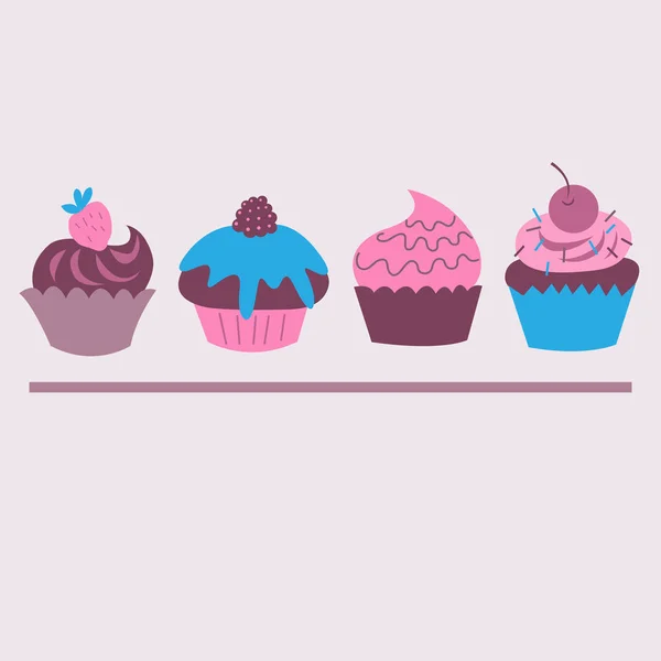 Set cute dekoratif cupcakes dengan berry - Stok Vektor