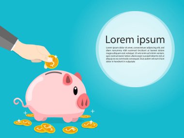 Piggy bank altın sikkeleri konsept düz vektör düştü