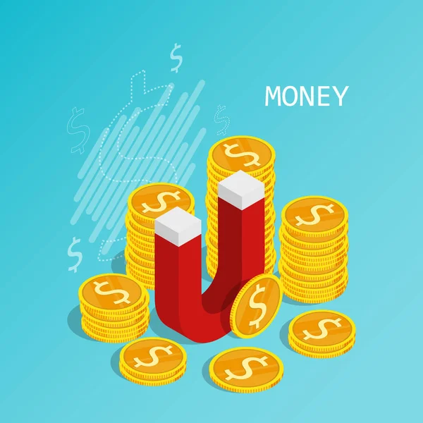 izometrik dolar manyetik gelir konsepti düz vektör