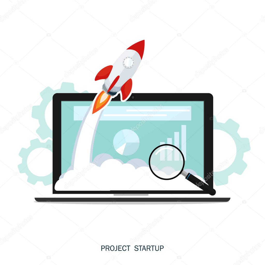 Project startup,rocket fast start up launch,ecommerce business start up flat vector