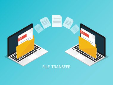 izometrik dizüstü bilgisayar dosya transfer vektörü