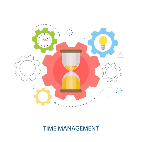 Zaman yönetimi dişli kum saati düz vektörü