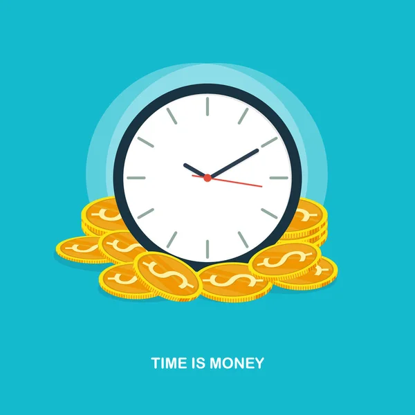 Time Money Time Management Business Success Coin Pile Concept Flat — Stock Vector