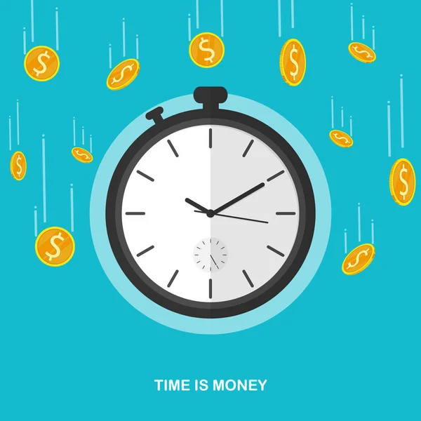 Time Money Coin Falling Stopwatch Flat Vector — Stock Vector