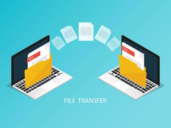 izometrik dizüstü bilgisayar dosya transfer vektörü