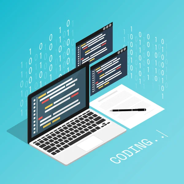 programcı ikili bilgisayar izometrik düz vektörü kodluyor
