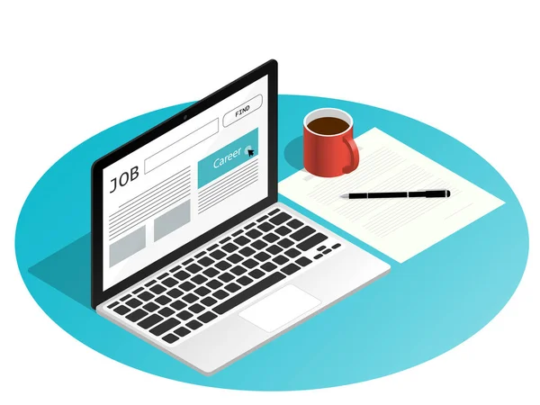 izometrik dizüstü bilgisayar görev araması düz vektör