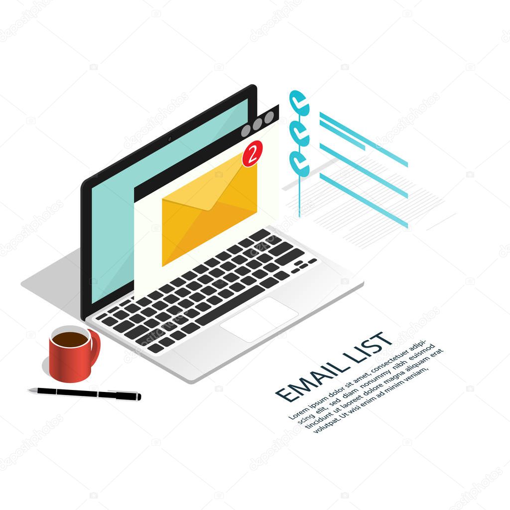 email list laptop isometric vector