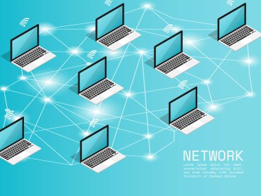 izometrik bilgisayar kablosuz ağ düz vektöre bağlanıyor