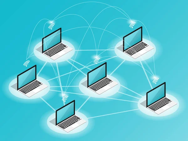 izometrik bilgisayar kablosuz ağ düz vektöre bağlanıyor