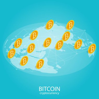 izometrik altın sikke, bitcoin kripto para dijital para, madencilik bitcoin vektörü