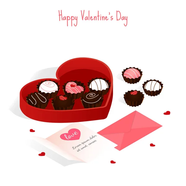 Heureux Saint Valentin Isométrique Gâteau Chocolat Coffret Cadeau Vecteur — Image vectorielle