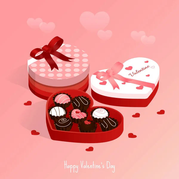 Happy Valentine Day Set Cadou Tort Ciocolată Izometric Vector Cutie — Vector de stoc