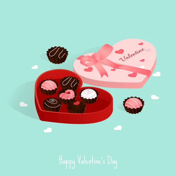 Happy Valentine Day Isometric Chocolate Gift Box Pastel Love Card — Stock Vector