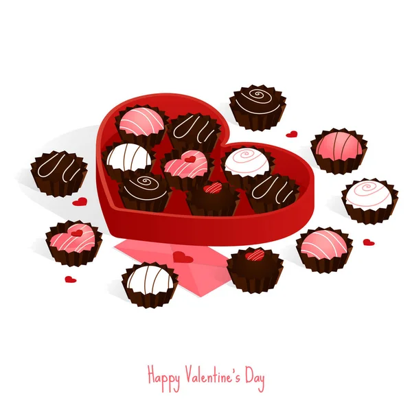 Heureux Saint Valentin Isométrique Gâteau Chocolat Coffret Cadeau Vecteur — Image vectorielle